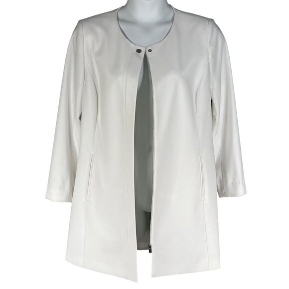 Calvin Klein NEW Women 14 White Collarless Zip Front Long Blazer Jacket Timeless - Picture 3 of 16
